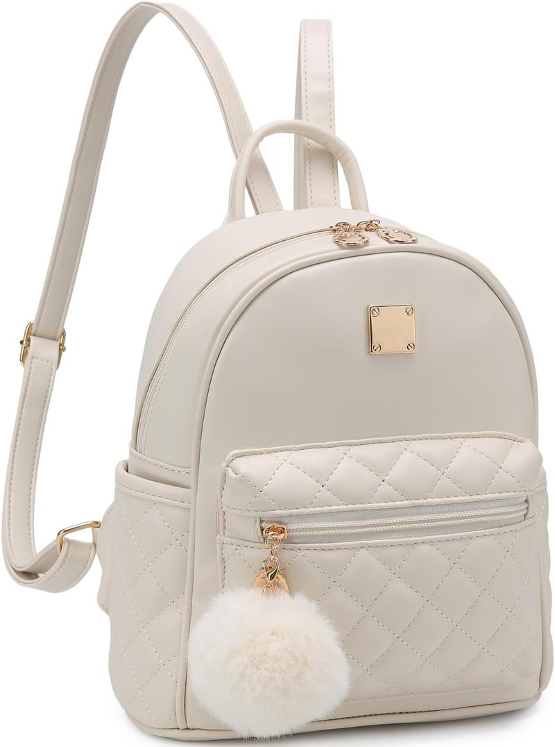 Barsine Girls Fashion Mini Backpack Purse Small Cute Plaid Leather Women Backpacks Little Bag (Ivory) - Image 1